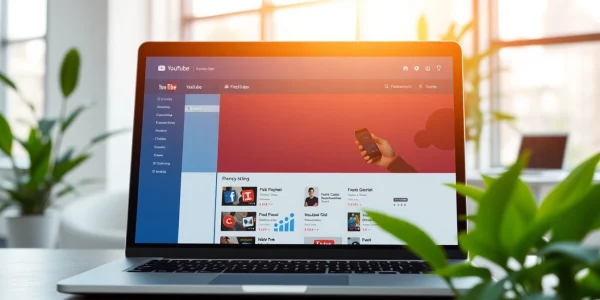 Optimize your strategy with a professional youtube smm panel interface on a laptop in a bright office.