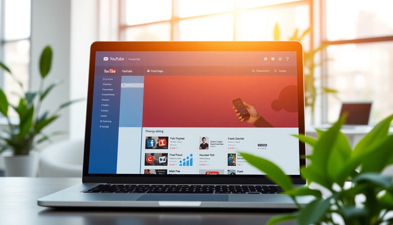 Optimize your strategy with a professional youtube smm panel interface on a laptop in a bright office.
