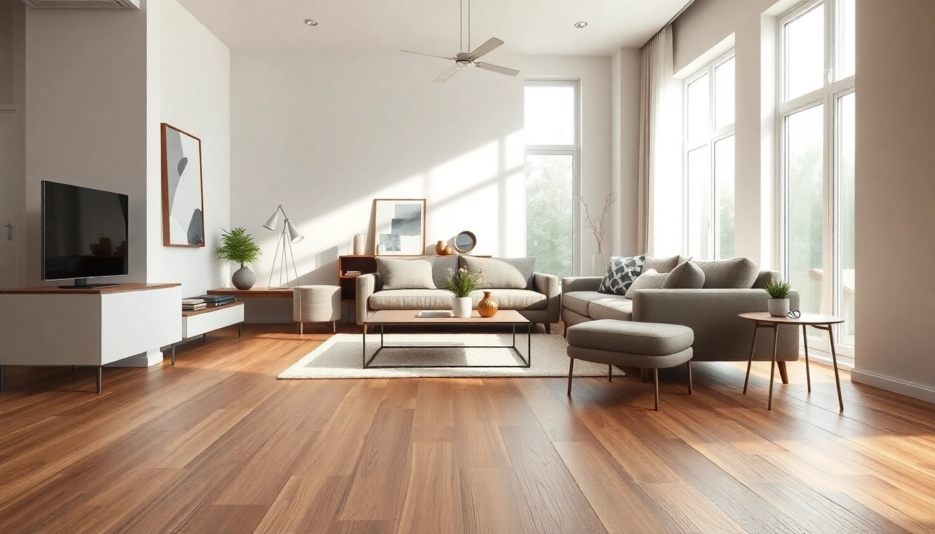 Superbe carrelage imitation parquet posé dans un salon moderne, avec un mobilier élégant.