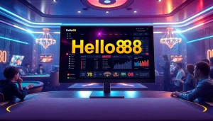 Hello88 online gambling platform showcasing a high-tech user interface with vibrant colors and engaging players.