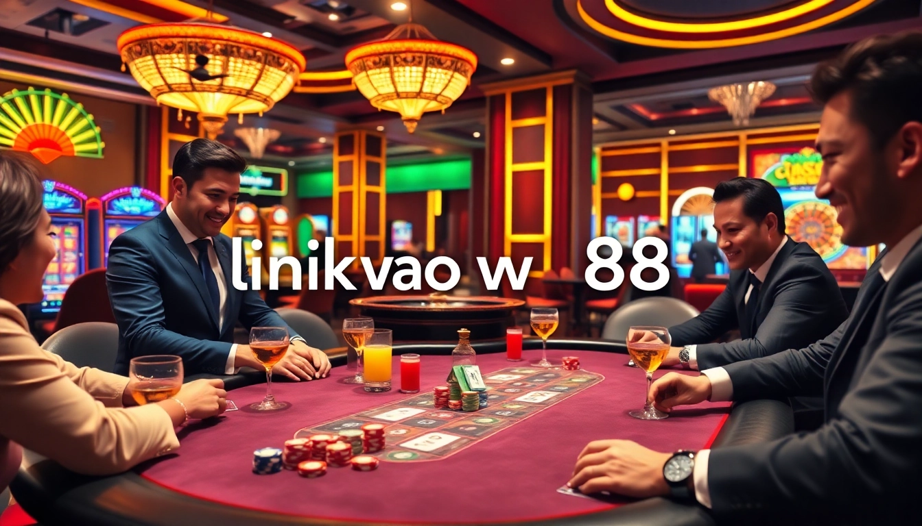 Experience the thrill of gambling with link vao w88 at an elegant poker table in a luxurious casino setting.