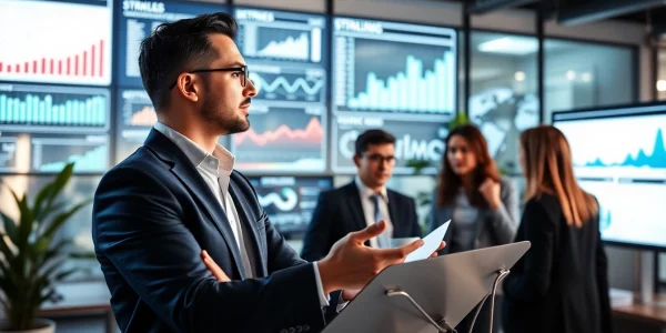 Engaging team discussing Strategy Capture Management with data visualizations.