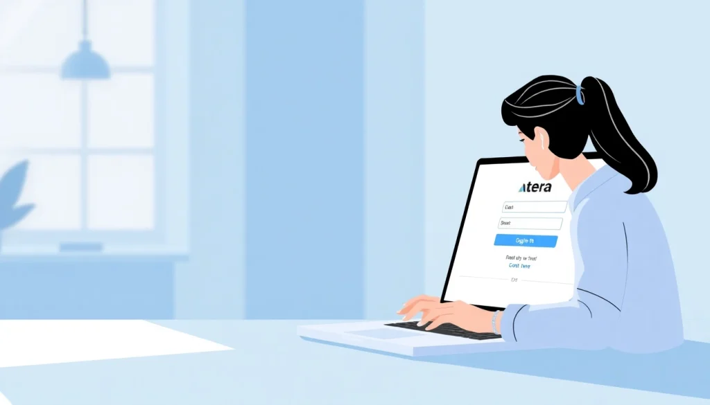 Atera login interface displayed on a laptop, showcasing a secure sign-in process.