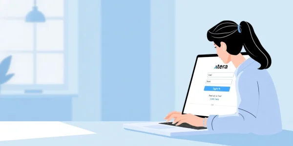 Atera login interface displayed on a laptop, showcasing a secure sign-in process.