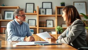 Public Adjuster Near Me assisting a homeowner in a professional setting, fostering trust and clarity.