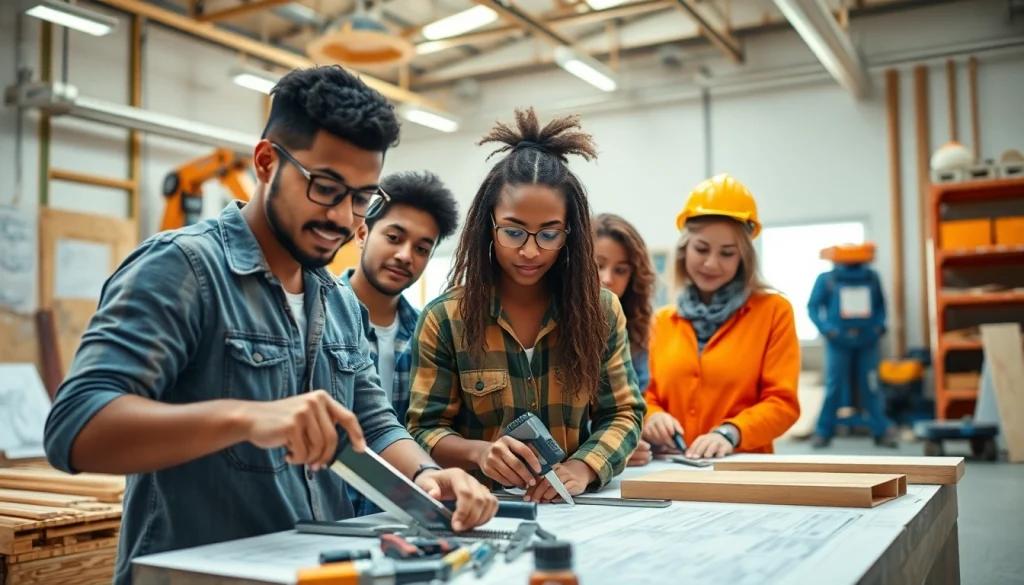 Students engaged in practical training at construction trade schools in Texas, working with tools and materials.