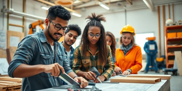 Students engaged in practical training at construction trade schools in Texas, working with tools and materials.