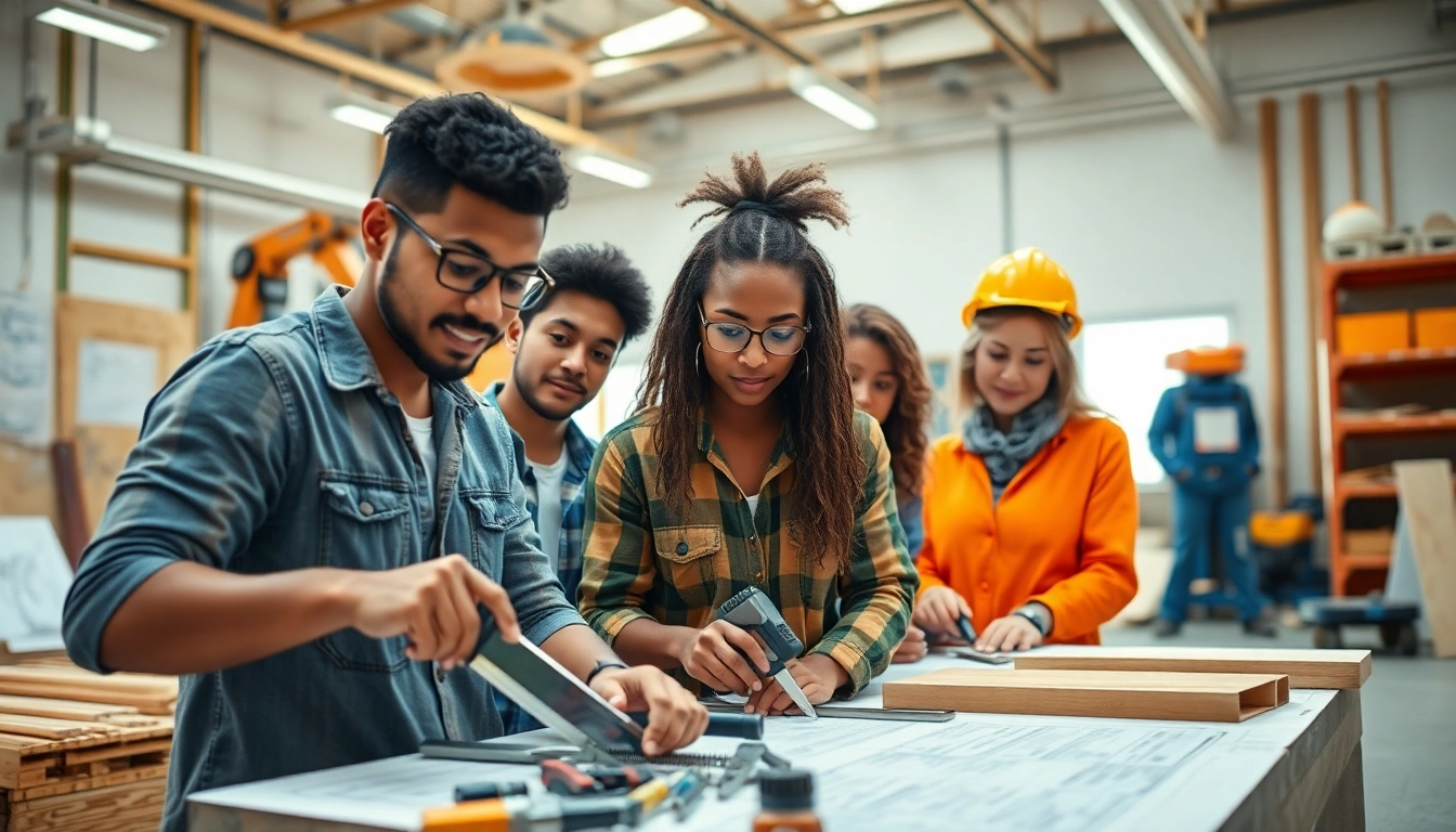 Students engaged in practical training at construction trade schools in Texas, working with tools and materials.