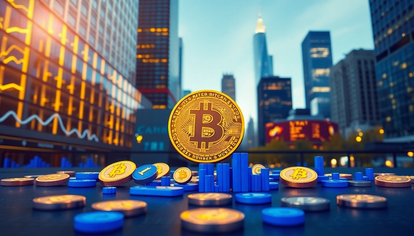 Comprendre bitcoin à travers des symboles financiers et un environnement urbain dynamique.