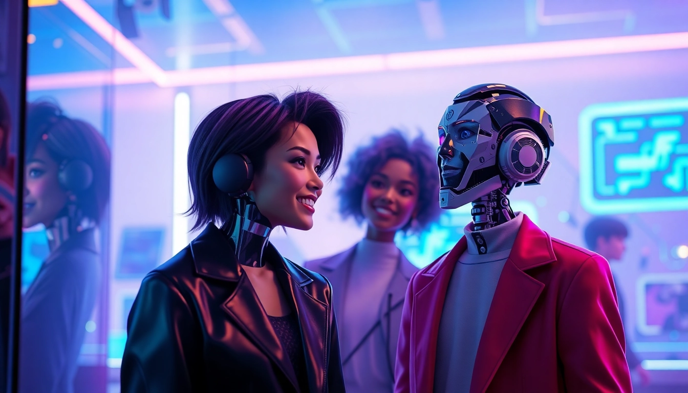 Interactive scene showcasing lifelike AI characters in an engaging chat, highlighting ai nsfw technology.
