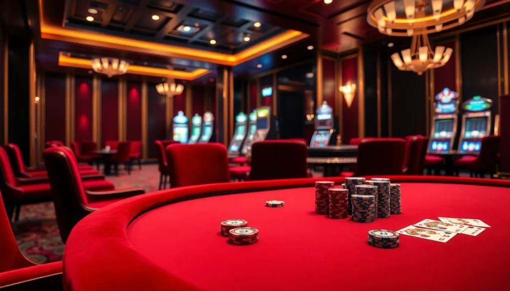 Experience the thrill of nk88 in a glamorous casino setting with poker chips and roulette.