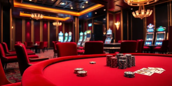 Experience the thrill of nk88 in a glamorous casino setting with poker chips and roulette.