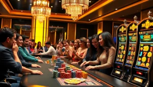 Adegan kasino yang mendebarkan menyoroti Slot Depo 1000 dengan pemain meraih kemenangan besar di mesin slot.