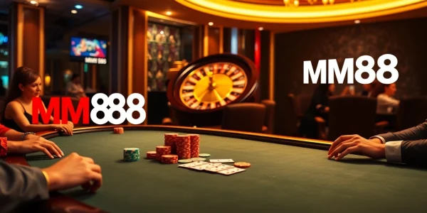 Experience excitement at MM88 casino with players engaging at a luxurious poker table.
