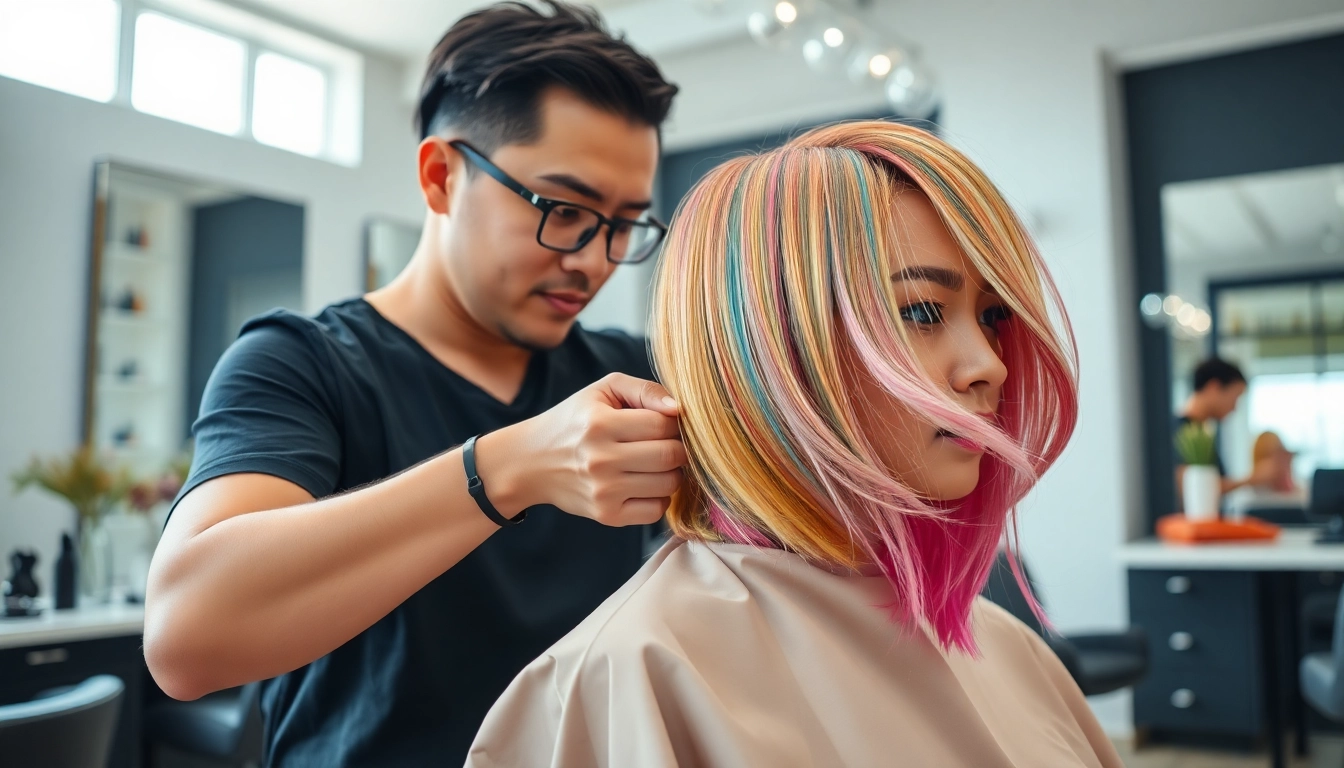 Coafor București profesionist îngrijind părul unui client într-un salon modern.