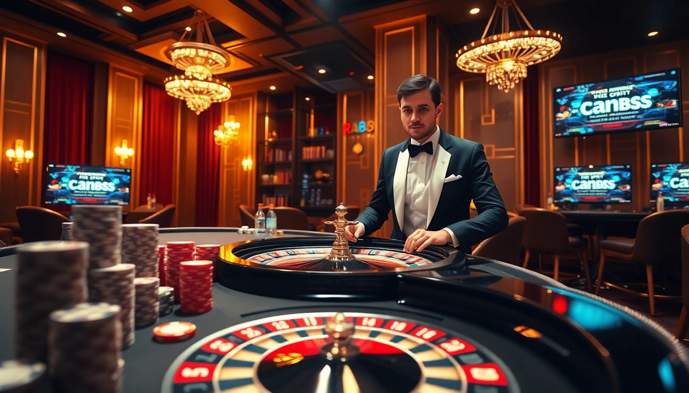 Engaging casino scene showcasing nhà cái rr88 with tables, cards, and lively atmosphere.