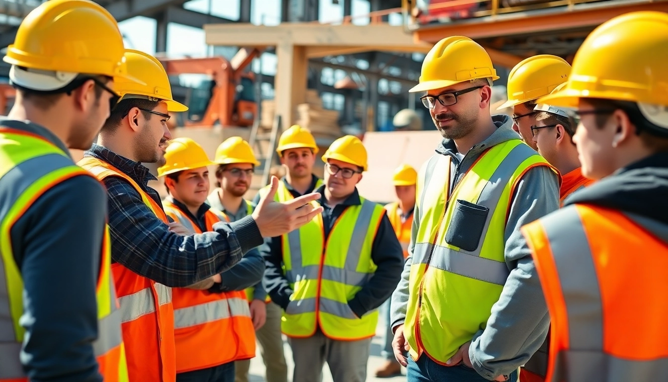 Emphasizing construction safety training, workers participate in an interactive session with safety gear.