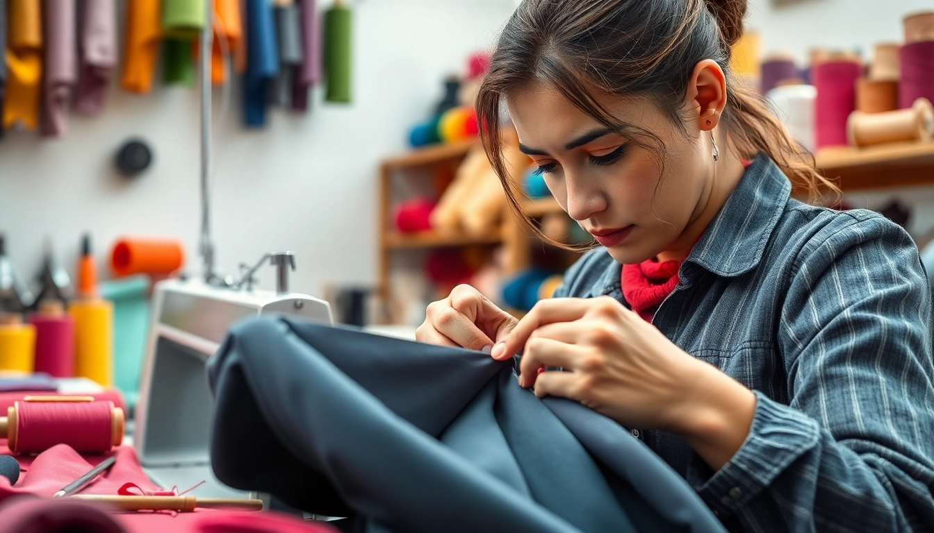 Creatief proces met stretch stof in een modeatelier, mooi textiel en gereedschappen zichtbaar.