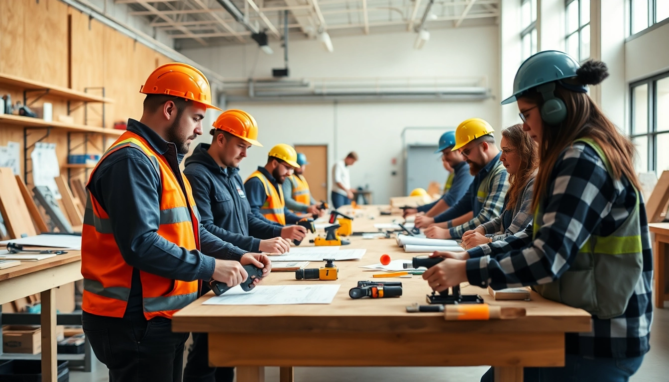 Participants engaged in contractor apprenticeship training, honing skills in a collaborative workshop setting.