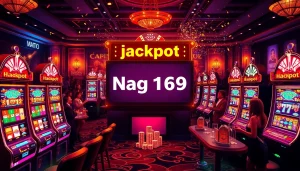 Celebrate the excitement of a jackpot Naga169 win at a vibrant casino slot machine.