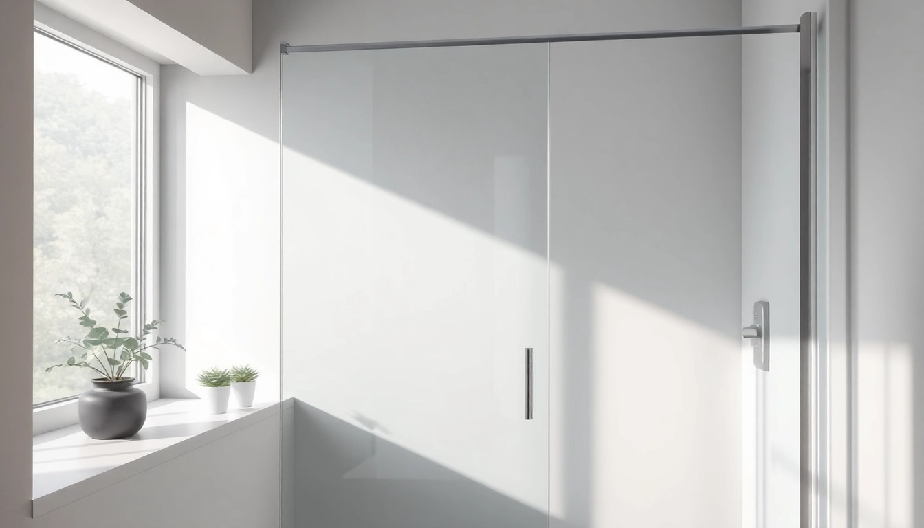 Showcase of a shower screen door with minimalist design in a modern bathroom setting.