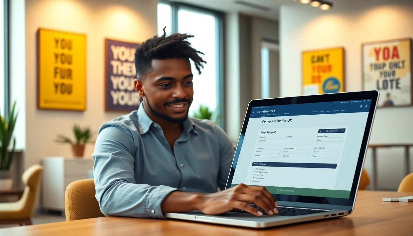 Submitting an eta application uk in a modern office setting with focused, professional ambiance.