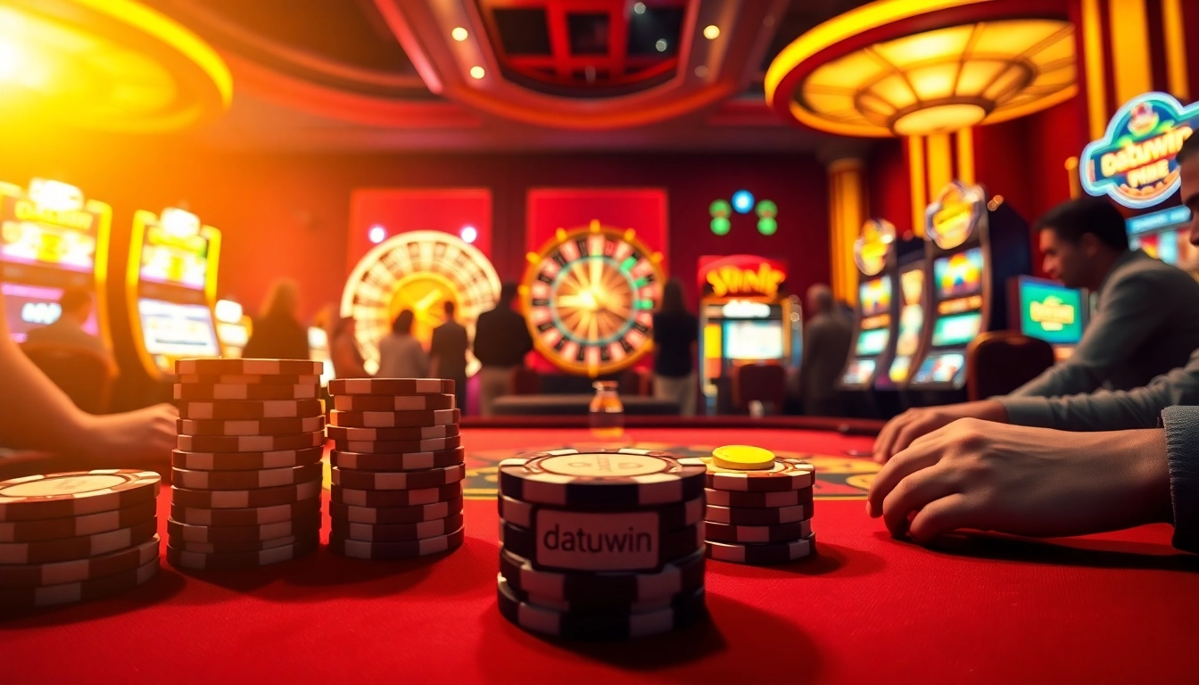 Petaruh yang terlibat dalam permainan poker taruhan tinggi di kasino mewah yang menampilkan chip bermerek datukwin.