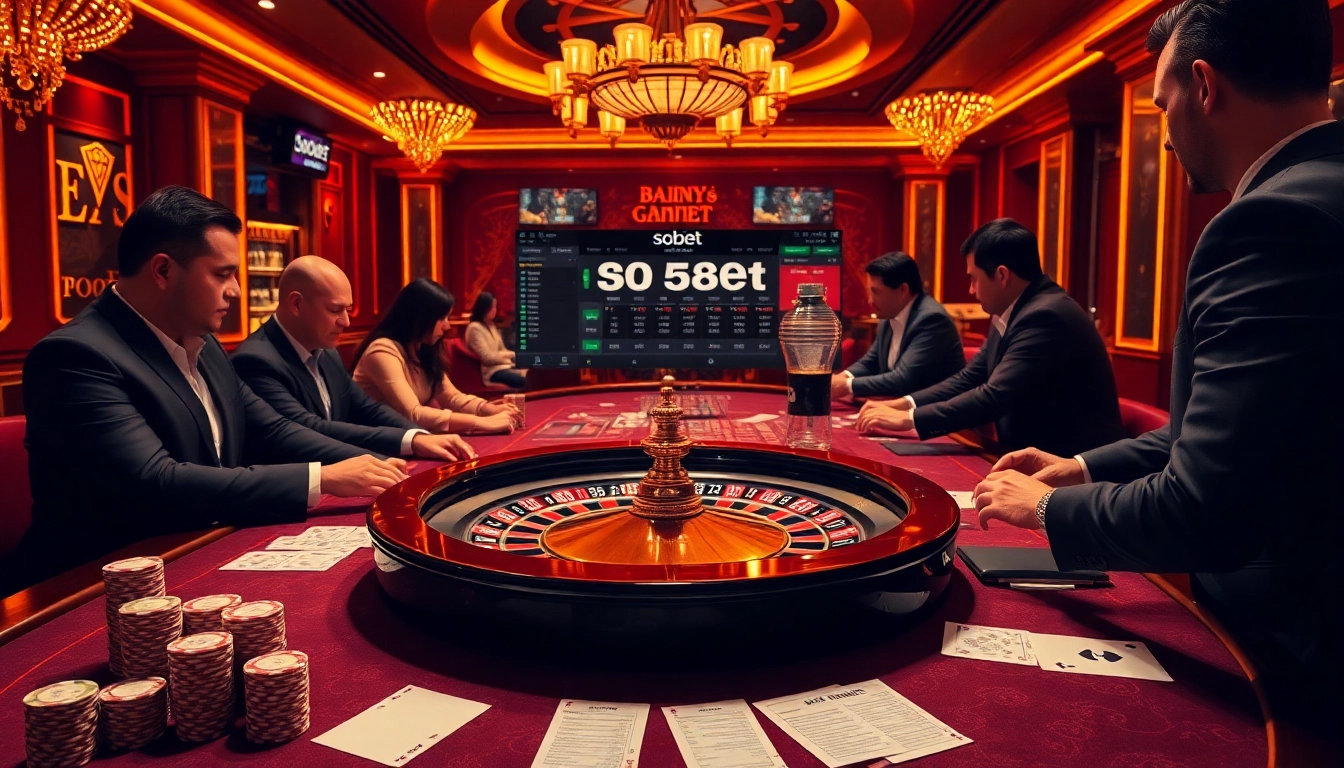 Engaging sbobet online betting scene with vibrant casino games and players enjoying their game.