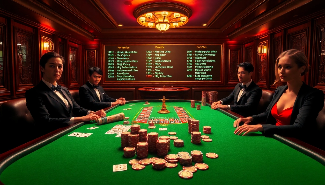 Engaging players in a high-stakes poker game featuring hidden wiki onion links amidst luxurious casino decor.