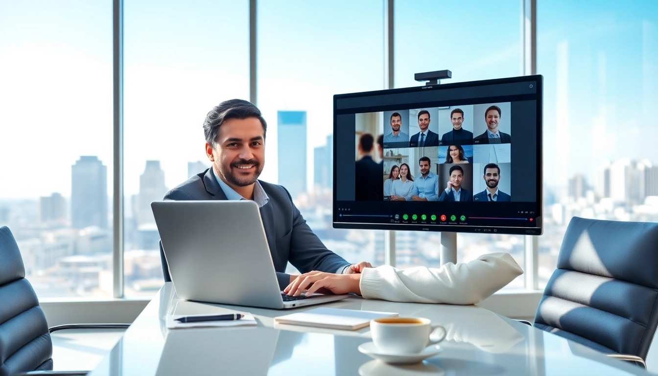 Crisis management consultant engaging clients professionally in a modern office setting.