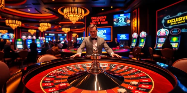 Excited players engaging at the S8 casino roulette table, highlighting a luxurious gambling experience.