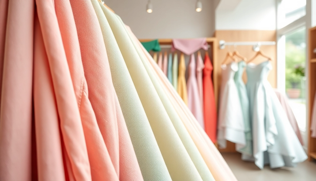 Stof voor jurk kopen trends in elegante stofpresentatie in een modeboetiek.