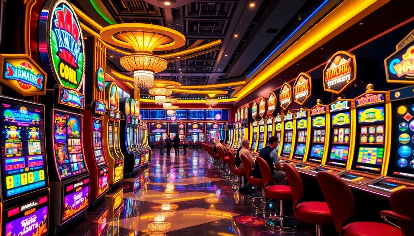 Experience the thrill of jamu slot at a vibrant casino filled with excited players and colorful machines.
