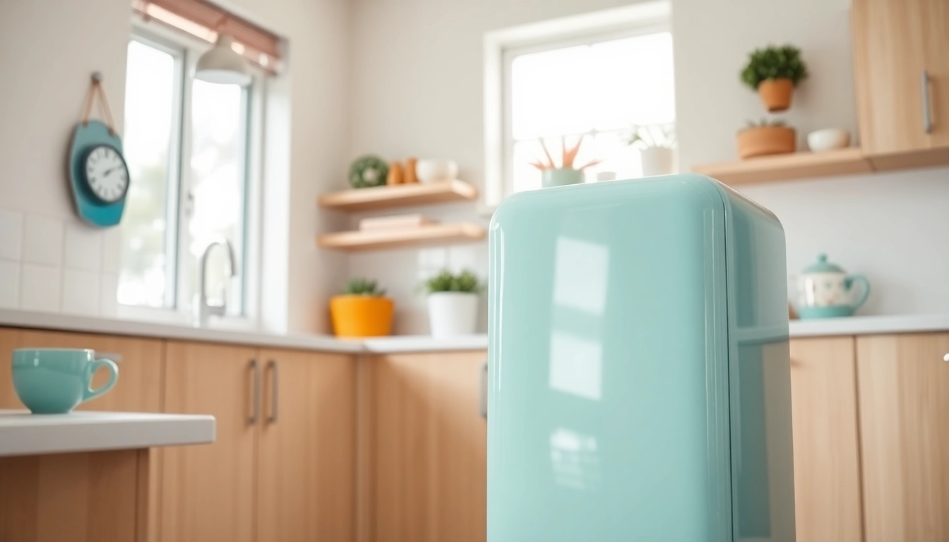 Retro appliance adding a splash of color to a modern kitchen with a sleek design.