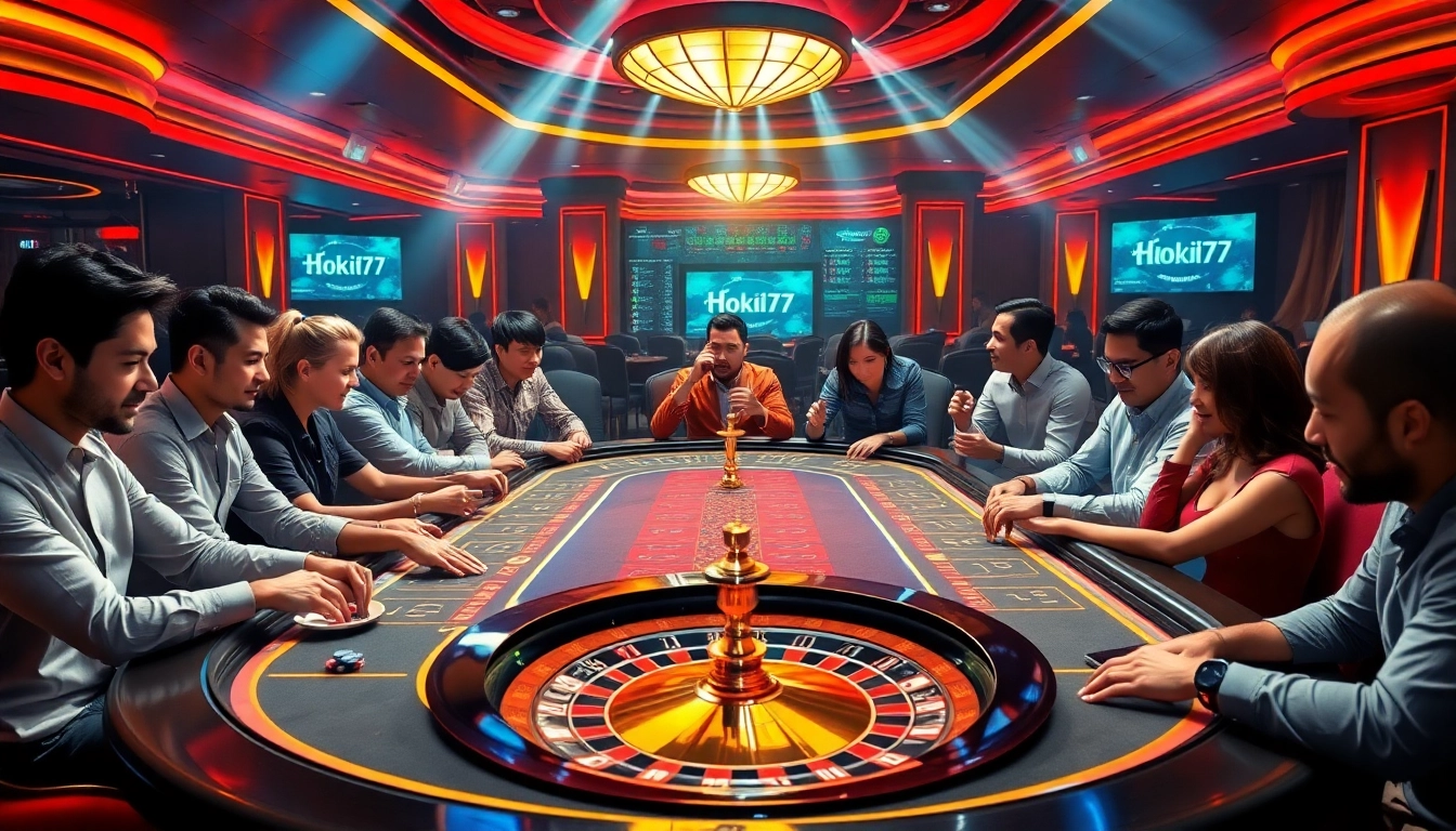 Exciting casino scene showcasing Hoki77 link with vibrant gaming elements and enthusiastic players.
