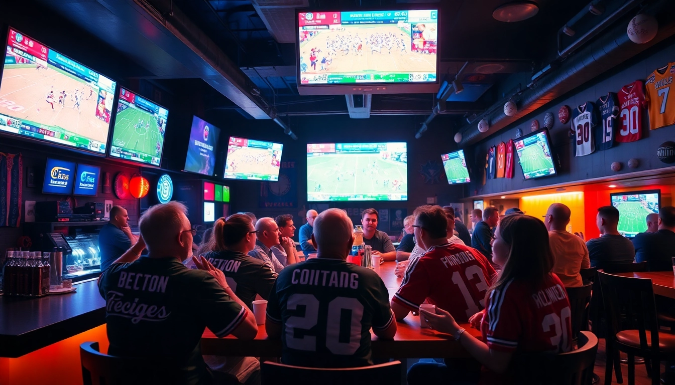 Dynamic sports bar ambiance showcasing 토토스토리 with fans enjoying live games.